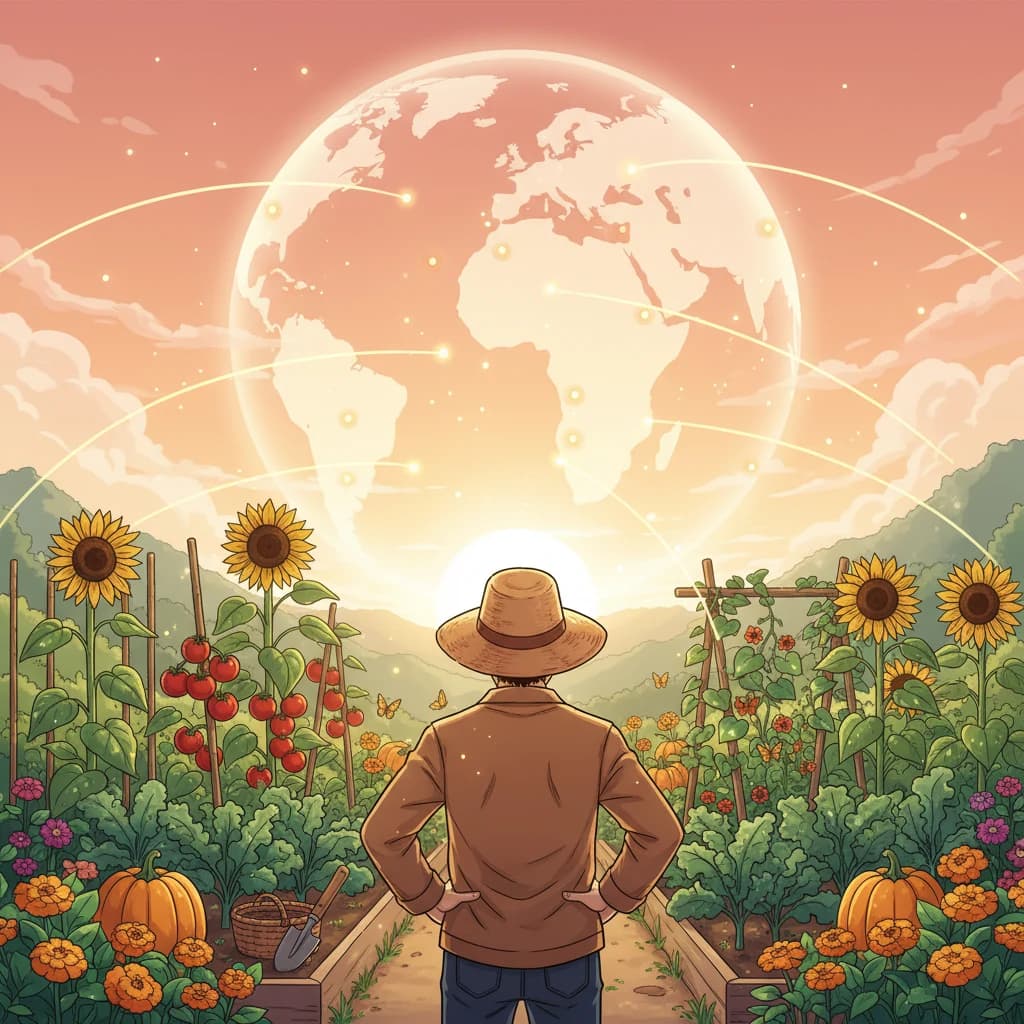 A grower looking at their garden with a wider lens — seeing the global impact of local action