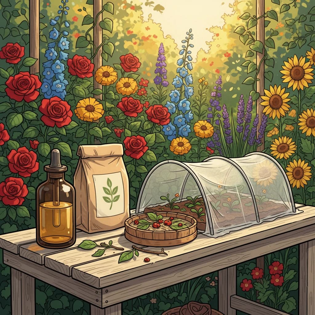 The natural pest control toolkit — neem oil, diatomaceous earth, row covers, and beneficial insects